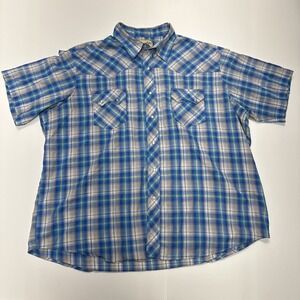 Wrangler-Mens Short Sleeve Western Pearl Snap Shirt, 2XL, Blue Plaid‎
